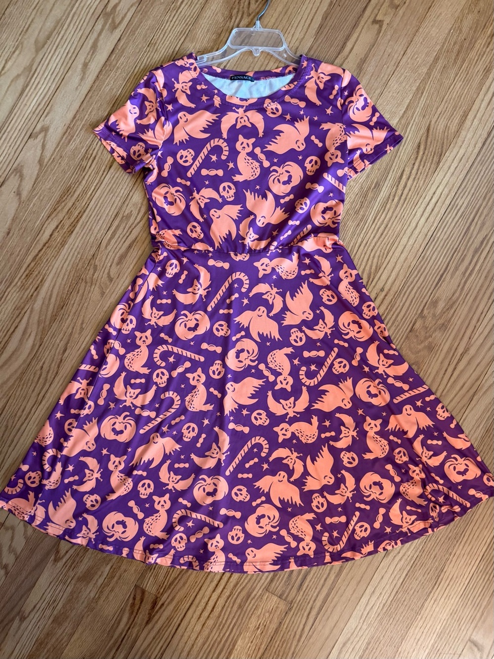 Ladies Purple Dress & Orange Halloween Print - Casual Twirl Dress sz Large